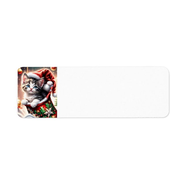 Etiqueta Rótulo de endereço de gato Feliz Natal (Frente)