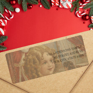 Etiqueta Rótulo de Endereço de Menina Santa Vintage Boneca