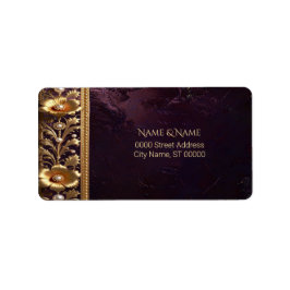 Etiqueta Rótulo de Endereço de Ornamento Floral Dourado com