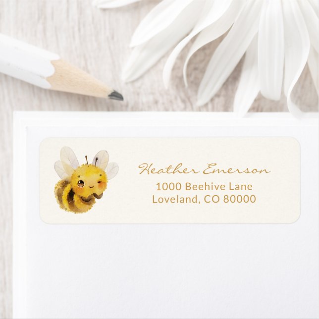 Etiqueta Rótulo de Endereço de Retorno de Bee (Cute Bee Return Address label by Painted Paperie
)