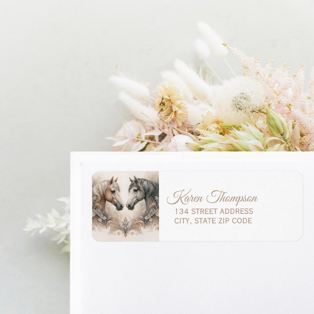 Etiqueta Rótulo de Endereço de Retorno de Cavalos Elegantes (Elegant Horses Return Address Label)