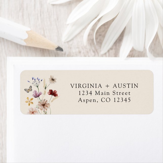 Etiqueta Rótulo de Endereço de Retorno de Flor Silvestre (Tan Chic Boho Wildflower Return Address Label by Painted Paperie
)