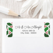 Rótulo de Endereço de Retorno de Holly Vermelho e 