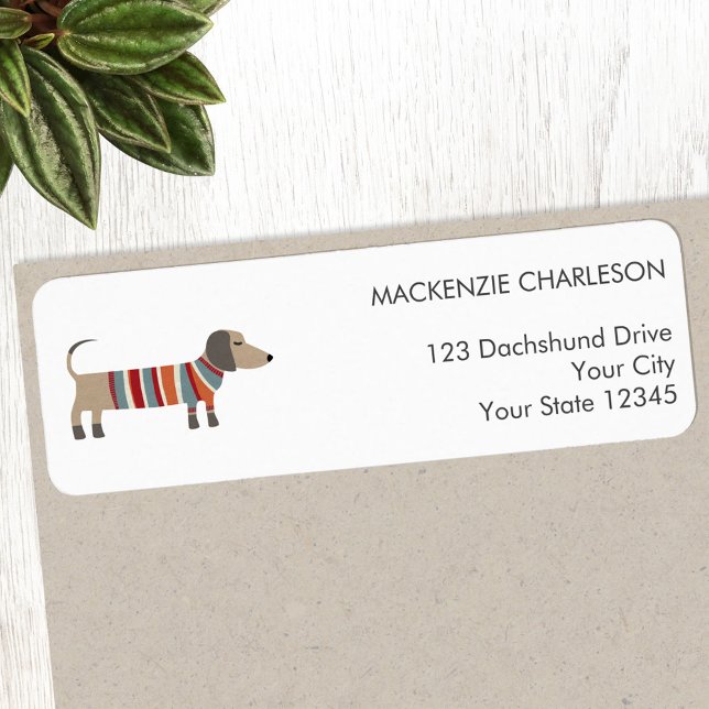 Etiqueta Rótulo de Endereço de Retorno do Cachshund (Fun Dachshund Wiener Sausage Dog personalized return address label)