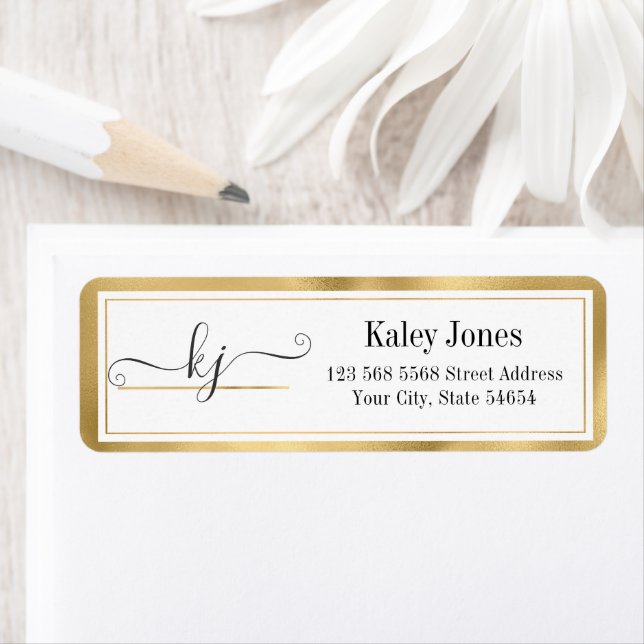 Etiqueta Rótulo de Endereço de Retorno do Monograma Branco  (Insitu)