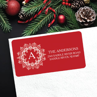 Etiqueta Rótulo de Endereço de Retorno do Monograma de Quad