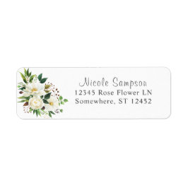 Etiqueta Rótulo de Endereço de Retorno Floral Branco & Folh