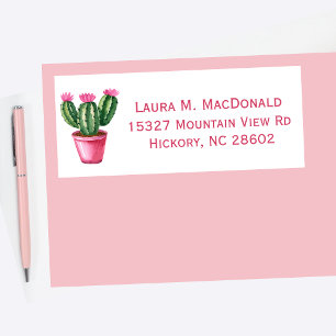 Etiqueta Rótulo de Endereço do Cactus de Cores de Água Rosa
