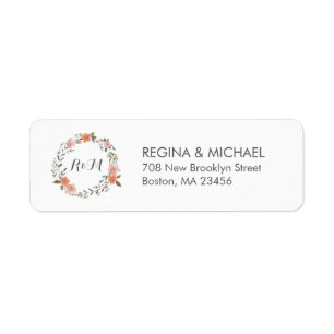 Etiqueta Rótulo de Endereço do Monograma Floral Branco Vi