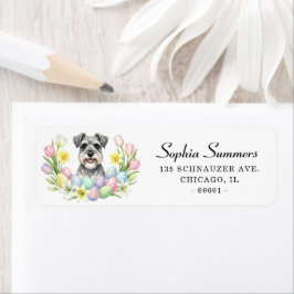 Etiqueta Rótulo de Endereço do Schnauzer da Páscoa com Flor