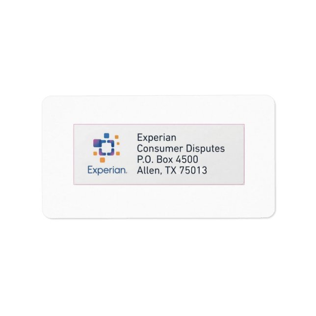 Etiqueta Rótulo de Endereço Experian  (Frente)