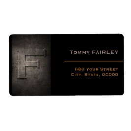 Etiqueta Rótulo de Endereço F do Monograma Preto de Bronze