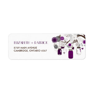 Etiqueta Rótulo de Endereço Floral do Casamento Roxo Maso