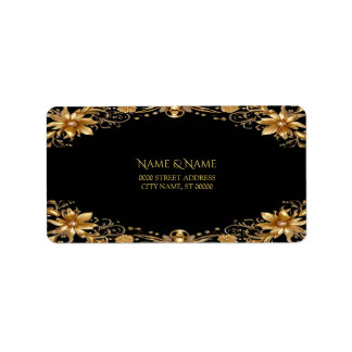 Etiqueta Rótulo de Endereço Floral Dourado