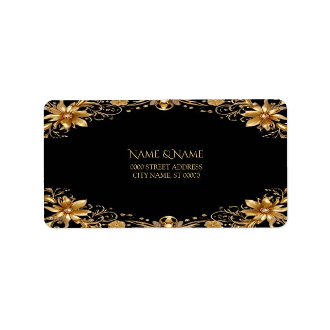 Etiqueta Rótulo de Endereço Floral Dourado (Frente)