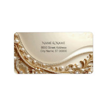 Rótulo de Endereço Floral Dourado Elegante
