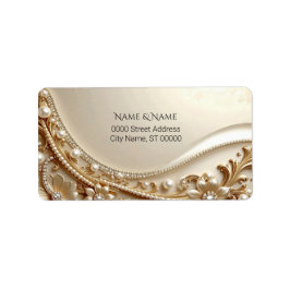Etiqueta Rótulo de Endereço Floral Dourado Elegante