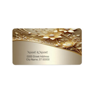 Etiqueta Rótulo de Endereço Floral Dourado Ornamentado Mode