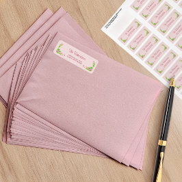 Etiqueta Rótulo de Endereço Floral Rosa e Verde Nostálgico