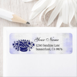 Etiqueta Rótulo de Endereço Personalizado com Flores Azuis