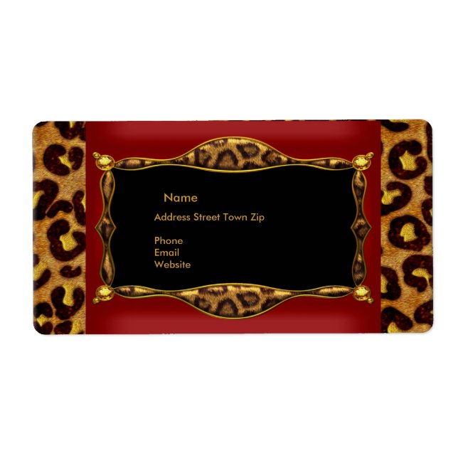Etiqueta Rótulo de Endereço Red Leopard Black Gold Label (Frente)
