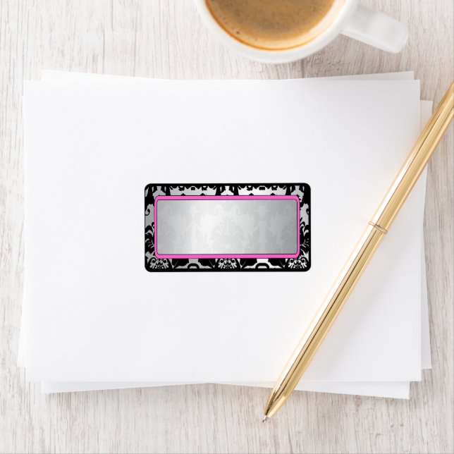 Etiqueta Rótulo de endereço rosa e prateado do Damasco pret (Insitu)