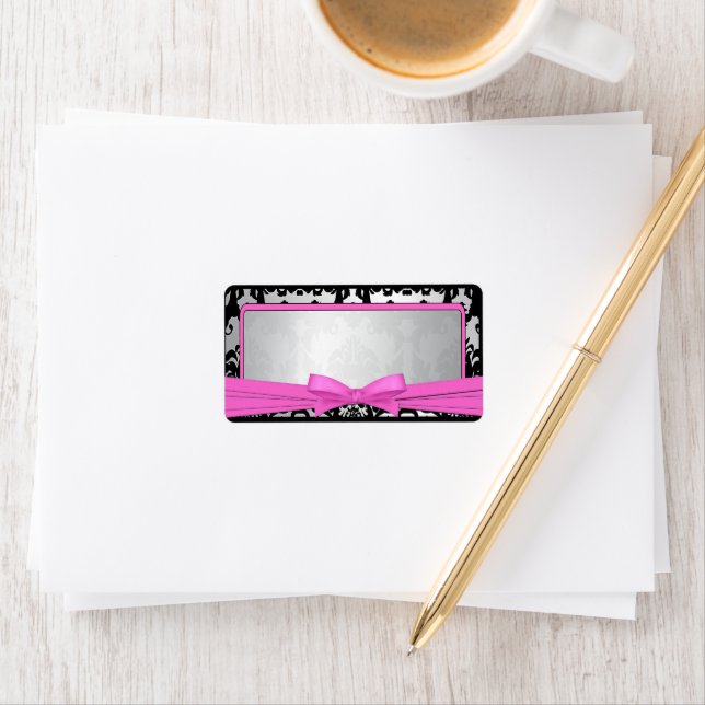 Etiqueta Rótulo de endereço rosa e prateado do Damasco pret (Insitu)