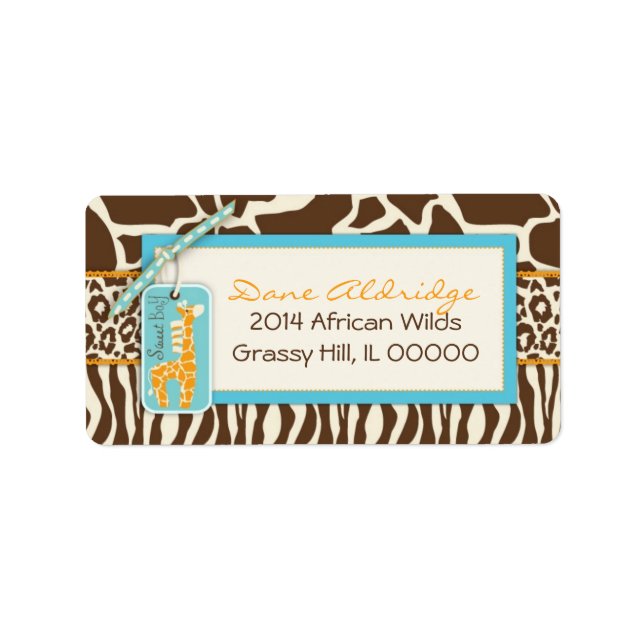 Etiqueta Rótulo de Endereço Safari Giraffe (Frente)