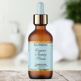 Etiqueta Rótulo de Frasco de Cosméticos Azul Claro & Dourad