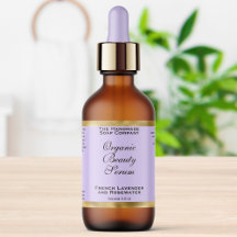 Rótulo de Frasco de Cosméticos Roxo Claro e Dourad