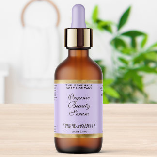 Etiqueta Rótulo de Frasco de Cosméticos Roxo Claro e Dourad