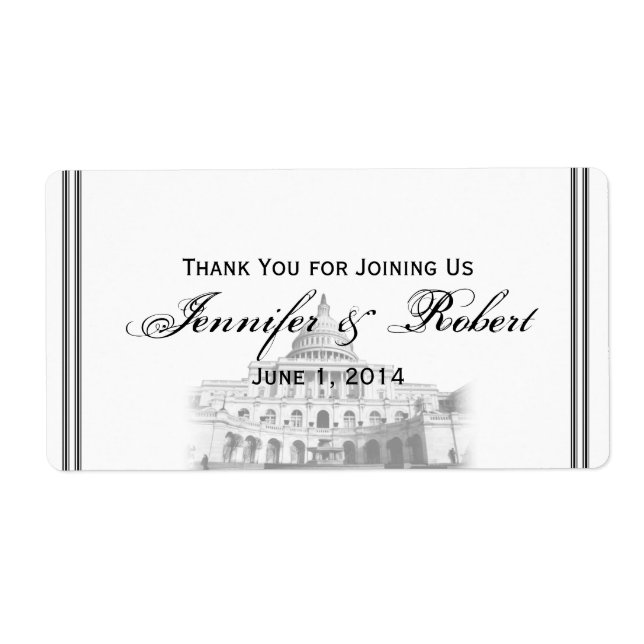 Etiqueta Rótulo de Garrafa de Água de Destino Washington DC (Frente)