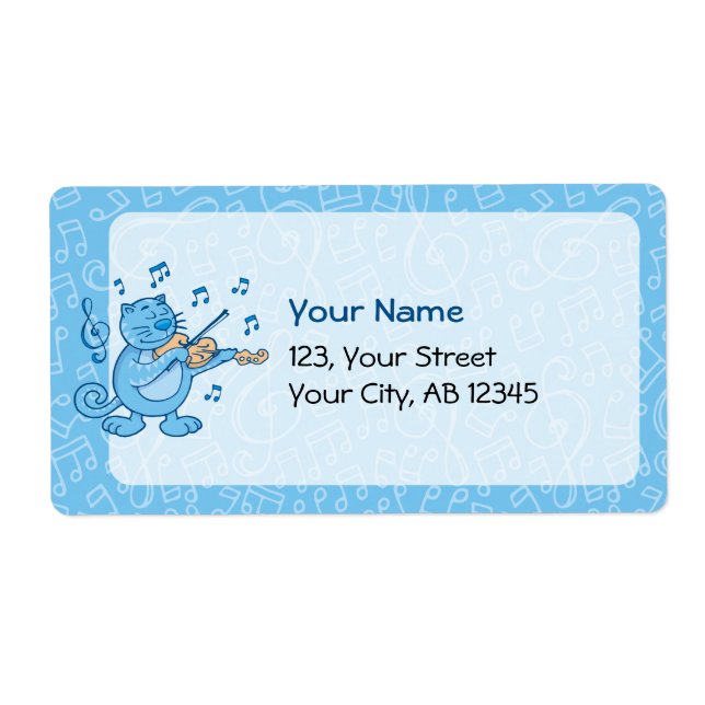 Etiqueta Rótulo de Gato Azul com Violino (Frente)