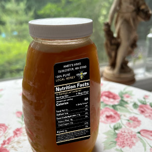 Etiqueta Rótulo de mel para efeitos de nutrição em preto e