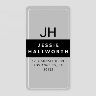 Etiqueta Rótulo de Monograma Moderno da Na moda e Branco Pr