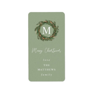 Etiqueta Rótulo de Natal Merry PA Wreath Monograma