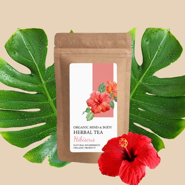Etiqueta Rótulo de Negócio de Chá Biológico Hibiscus Herbal (Criador carregado)