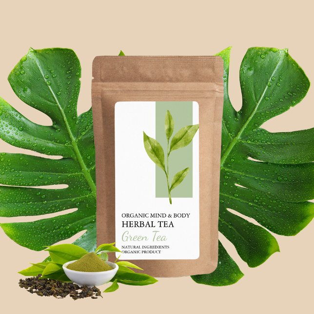 Etiqueta Rótulo de Negócios do Tea Herbal Verde Orgânico (Criador carregado)