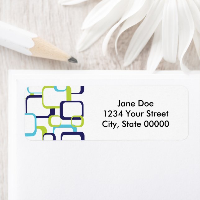 Etiqueta Rótulo de Padrão Branco Verde Azul Quadrado Retroa (Insitu)