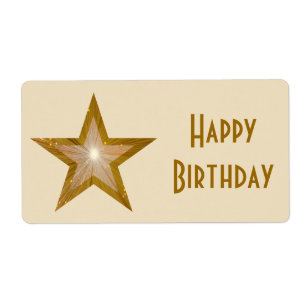 Etiqueta Rótulo de "Parabéns Feliz Aniversário Dourado"