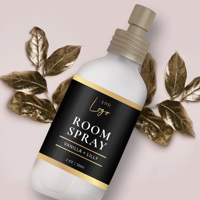 Etiqueta Rótulo de pulverização da Sala Moderna Dourada e P (Modern black & gold room mist bottle label design with space for your logo)