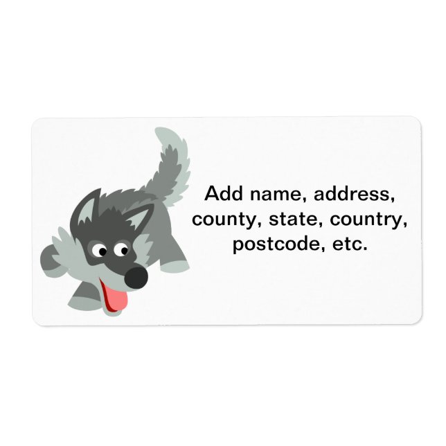 Etiqueta Rótulo de remessa de lobo de cartoon curioso (Frente)