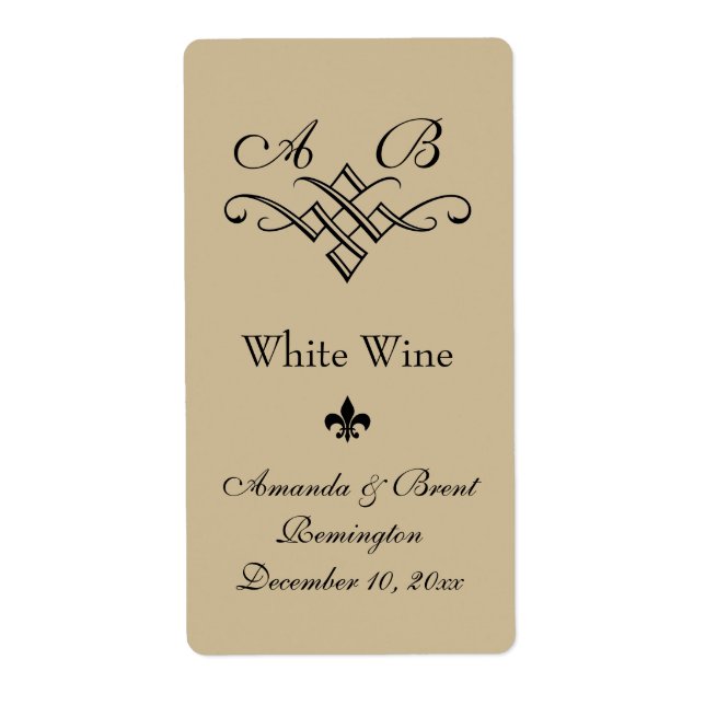 Etiqueta Rótulo de Vinho Casado Monograma (bege) (Frente)