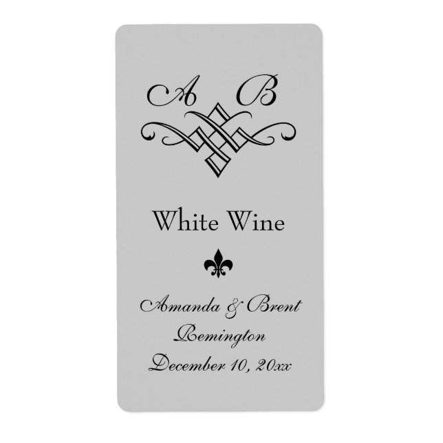 Etiqueta Rótulo de Vinho Casado Monograma (cinza) (Frente)