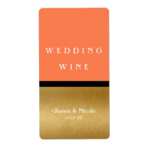 Rótulo de vinho Coral Gold & Black Modern Glam Chi