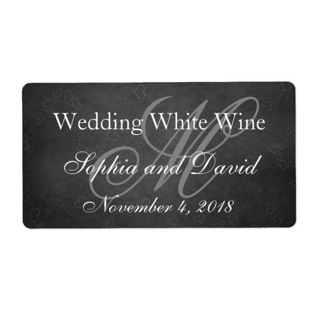 Etiqueta Rótulo de Vinho de Casamento de Chalkboard Monogra (Frente)