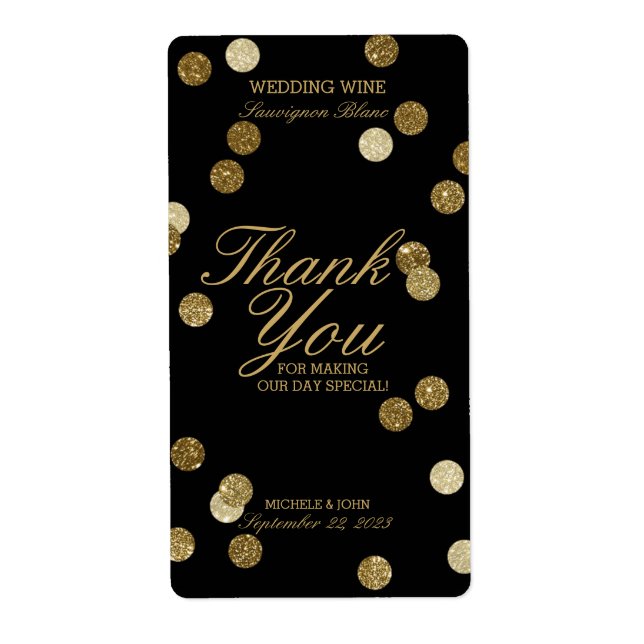 Etiqueta Rótulo de Vinho de Casamento de Confetti com Glitt (Frente)