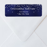 Etiqueta Rótulo do endereço de devolução azul-marinho<br><div class="desc">Um fundo azul marinho com cintilações luminosas falsas prateadas. A cor azul é irregular. Personalize e adicione seu nome e endereço. Perfeito para um casamento,  chá de panela,  chá de fraldas ou convites de aniversário.</div>