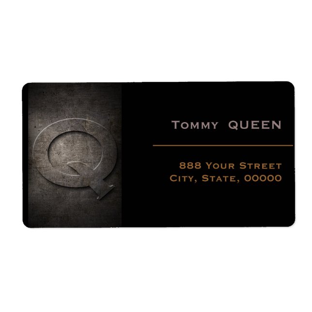 Etiqueta Rótulo do endereço Q do monograma preto de bronze (Frente)