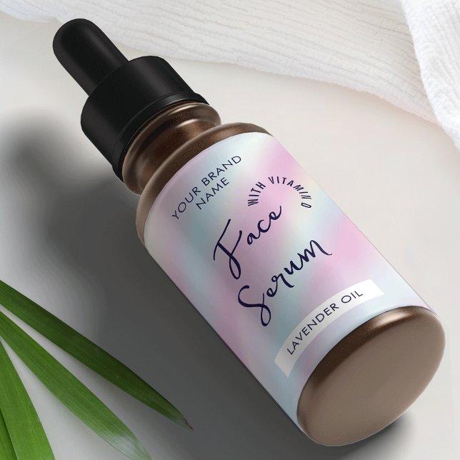 Etiqueta Rótulo do Frasco do Estropo 2 OZ Holográfico Serum (Create feminine skincare labels for dropper, pump, spray or disc cap bottles using this design)